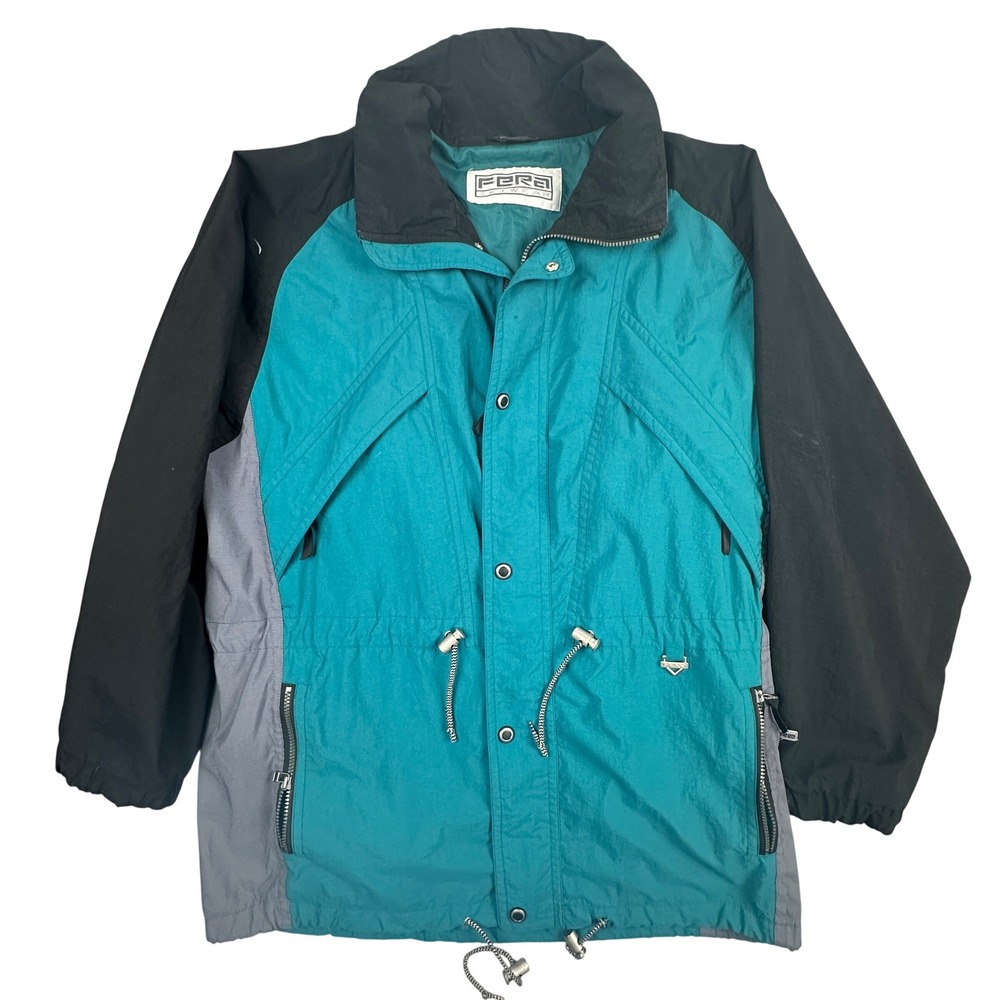 Vintage 90s Fera Skiwear Colorblock Ski Jacket Dark Teal Black Gray Mens Large